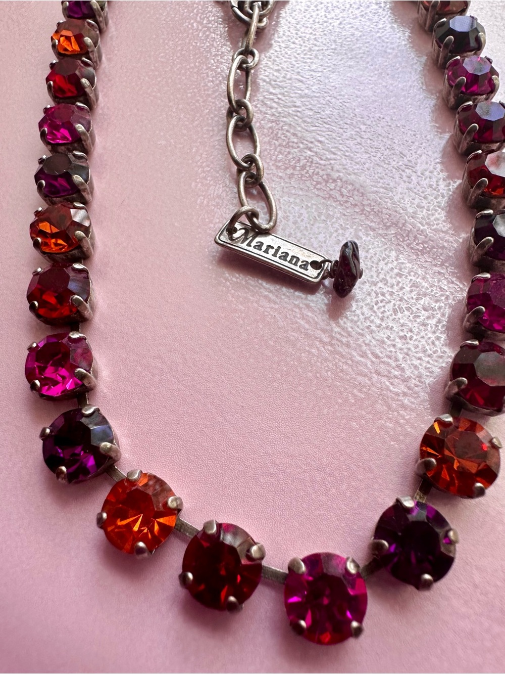 Mariana Pink, Purple & Orange Swarovski Crystal Tennis Necklace